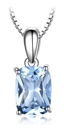 Imagen 1 de 10 de Collar Fino Mujer Plata 925 Topacio Azul Cielo + Caja Regalo