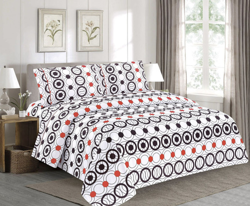 Juego De Sabanas Para Cama Queen Size Blanco/rojo Circulos