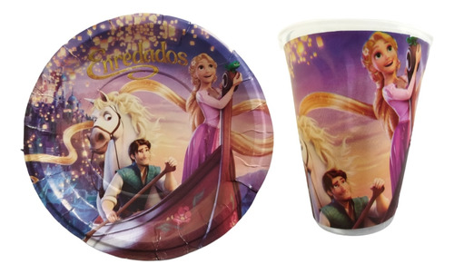 Paquete Fiesta Cumpleaños Vaso Plato Rapunzel 25 Niñas 