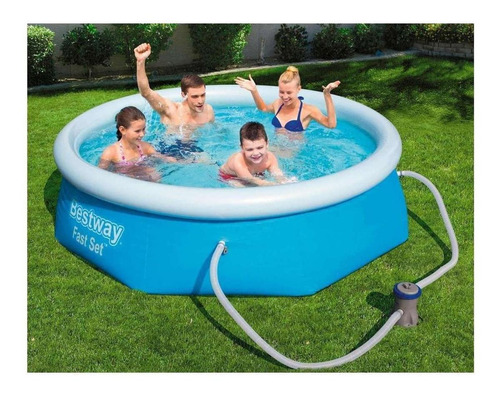 Imagen 2 de 3 de Piscina inflable redonda Bestway Fast Set 57268 de 244cm x 66cm 2300L azul