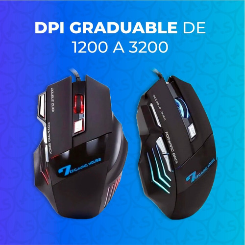 Imagen 3 de 10 de Mouse Gamer 7d Gaming Luces Led Rgb 7 Botones Usb Graduable