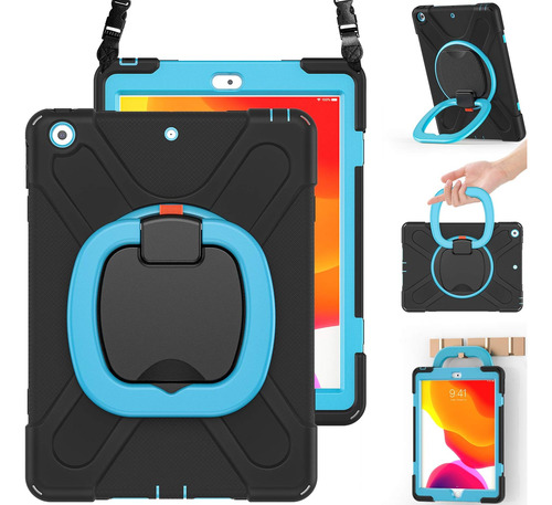 Funda iPad Braecn 10.2 9a/8a/7 Gen Soporte/correa/black+blue