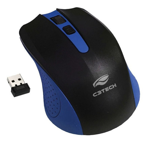 Mouse C3 Tech M-w20 Wireless 2.4ghz Usb Notebook Pc Azul Cor Preto
