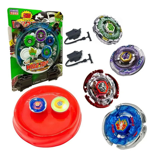 Kit 4 Beyblade Metal Led + Arena + 2 Lançadores - Novidade Cor Roxo