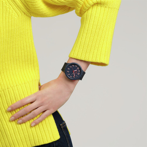 Reloj Swatch Essentially Confident Sb01s700 Correa Azul Bisel Azul Fondo Azul
