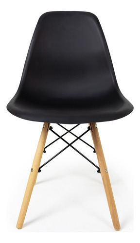 Mesa Redonda 100cm Madeira + 4 Cadeiras Charles Eiffel Eames Tampa Preto Pés Madeira Verniz
