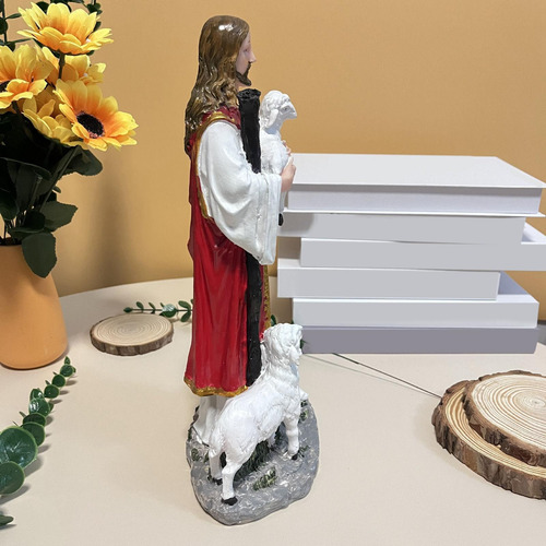 Figura De Jesús Sosteniendo Un Cordero, Resina, Decoración