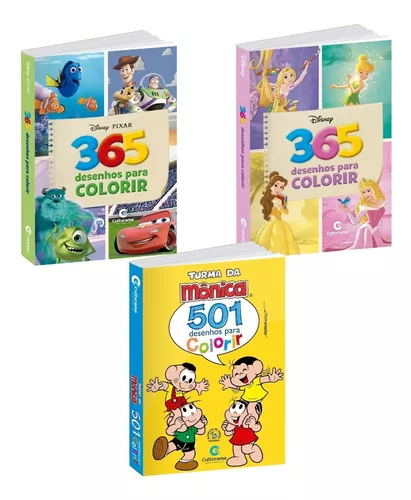 Kit Livros De Colorir 365 Desenhos Disney Pixar Princesas