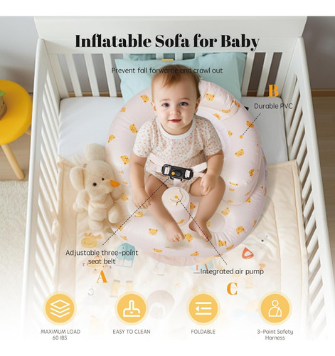 Asiento Inflable Mejorado Para Bebé Con Arnés De 3 Puntos, S