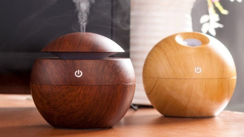 Humidificador Redondo Madera Ultrasonico Aroma Con Luz Led
