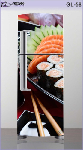 Adesivo Envelopar Geladeira Cozinha Oriental Hashi Sushi New