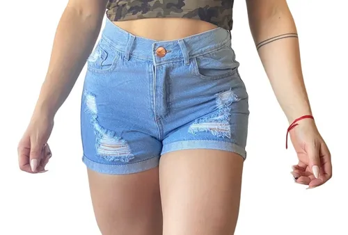 Short Jean Rigido Celeste Mujer Con Bolsillos