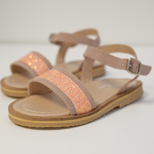 Sandalias Nude Con Hebilla Y Tira De Glitter Para Niñas