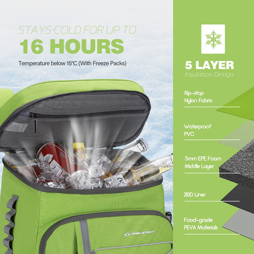 Mochila Hielera Capacidad 35 Latas Poliester Color Verde
