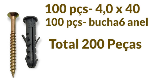 100 Parafuso Phillips C/ 100 Bucha 6 Anel 6mm- Total 200pçs