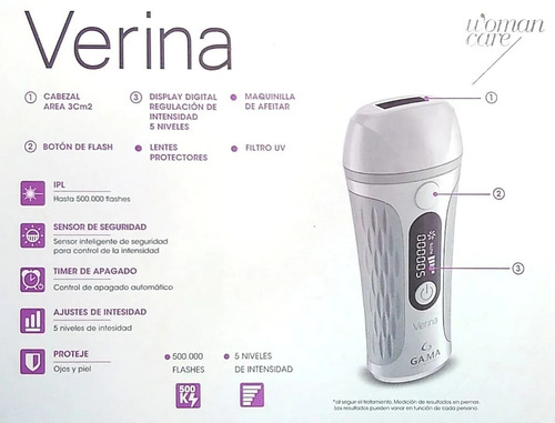 Imagen 4 de 9 de Depiladora Definitiva Gama Verina Luz Pulsada
