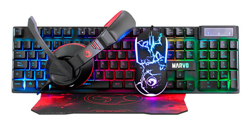 Combo Gaming Marvo Mousepad Mouse Teclado Auriculares - Spor