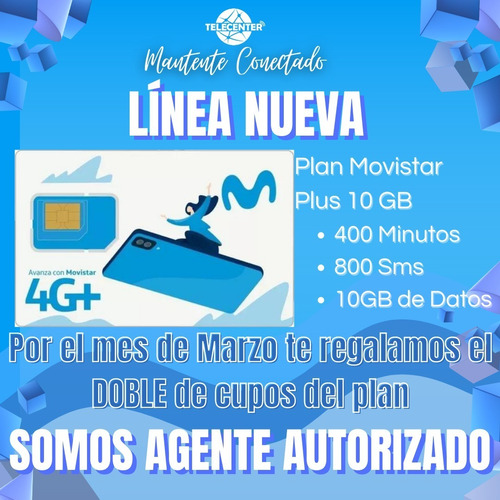   Líneas Movistar 4g Plan 10gb Sim Card Prepago Chip Nuevo