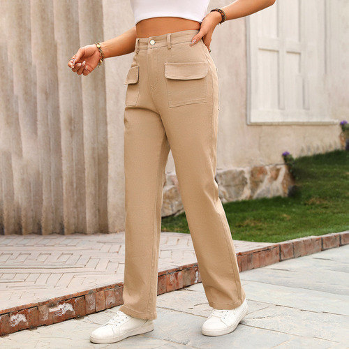 Pantalones De Traje De Color Liso, Pantalones Largos Para Mu
