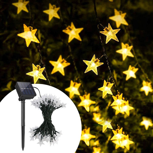 Lámpara Solar 12m Star Led Cadena Luces De Hadas Navidad