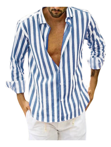 Manga Larga Con Cuello En V Y Botones Con Estampado De Rayas