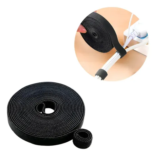 Organizador de Cabos 5m Dupla Face 15mm - Fita Abraçadeira Preto