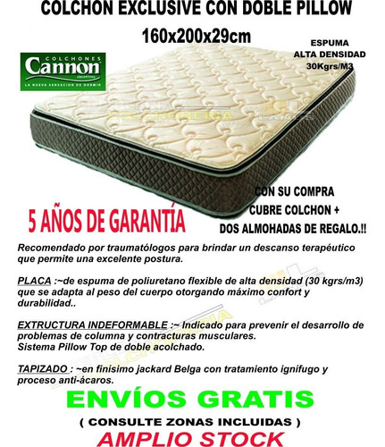 Colchon Cannon Exclusive Doble Pillow 160x200 Envios Gratis