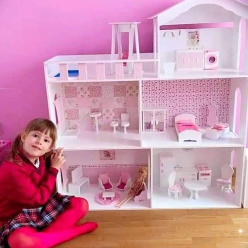 Casita De Muñecas Xl1,13m C/ascensor Muebles Accesorios Luz 