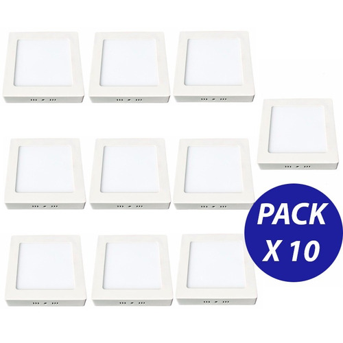 Pack 10 X Foco Panel Plafon Led Sobrepuesto Cuadrado 12w