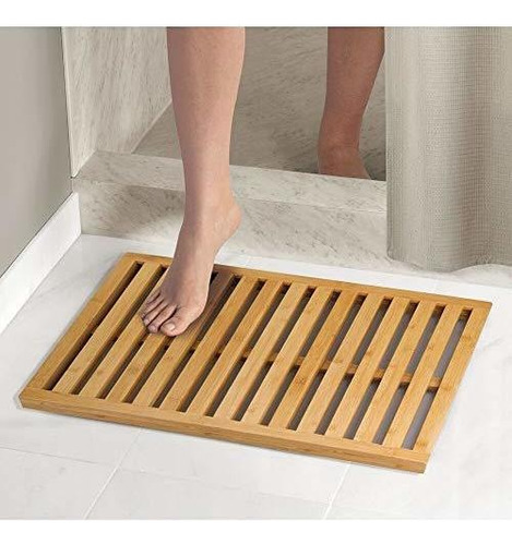 Tapete De Baño De Bambu Antideslizant Grande Rectangular