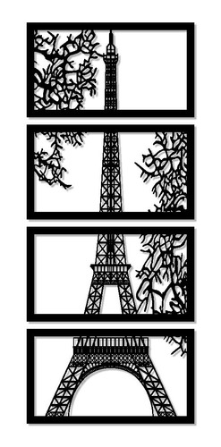 Cuadro Artesanal Torre Eiffel París Calado Mdf - 69x186 Cm