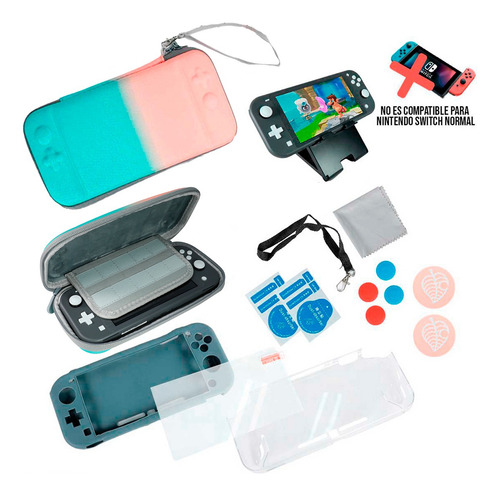 Kit Para Nintendo Switch Lite Rosa Turquesa Estuche Rigido