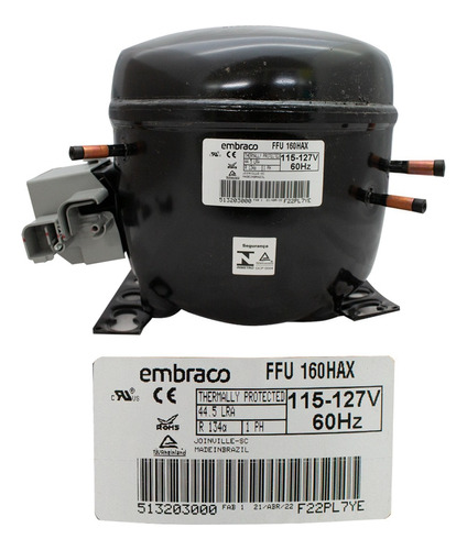 Compresor Embraco 1/2 Hp 134a 115/127v Ffu160hax M/b Presión