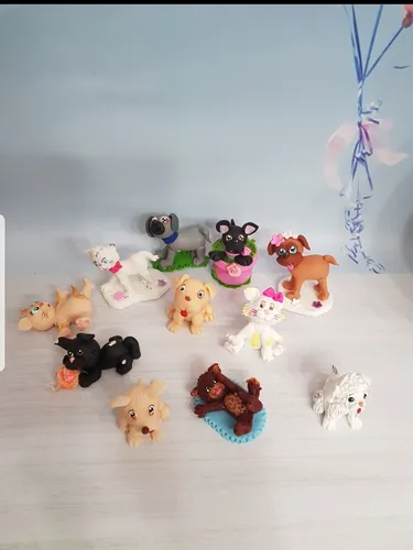 Cinco Perritos Y Cinco Gatitos Porcelana Fría