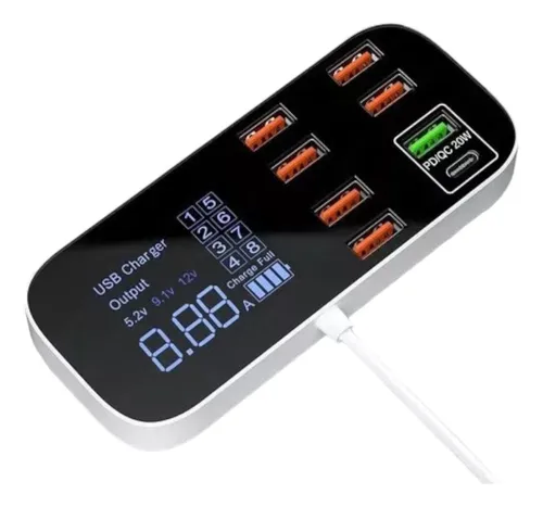 Estación De Carga Rapida Múltiple Usb C 8 Puertos 3.4a Qc3.0