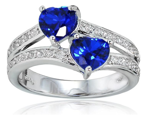 Anillo De La Amistad Con Doble Corazón De Topacio Azul Y Bla