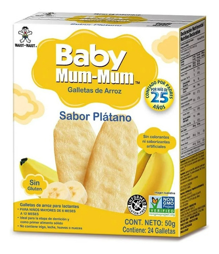 2 Pza Galletas De Arroz Mum Mum Sabor Plátano + 6 Meses 24 P