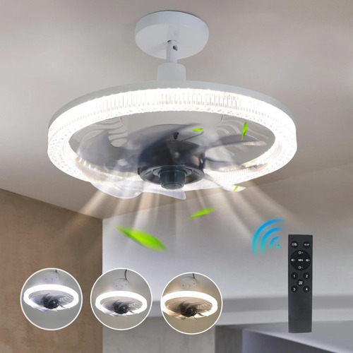 Luz Led Com Ventilador Regulável Em 3 Cores Controle Remoto