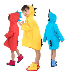 Capa impermeable con capucha para niños de 3 a 8 años ZHONGYU diseño de dinosaurio amarillo amarillo Talla:S 
