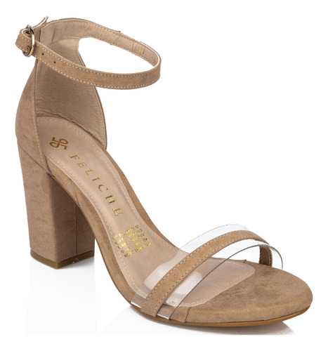 Zapatilla Sandalia Nude Mica Moda Tacón Ancho Mujer