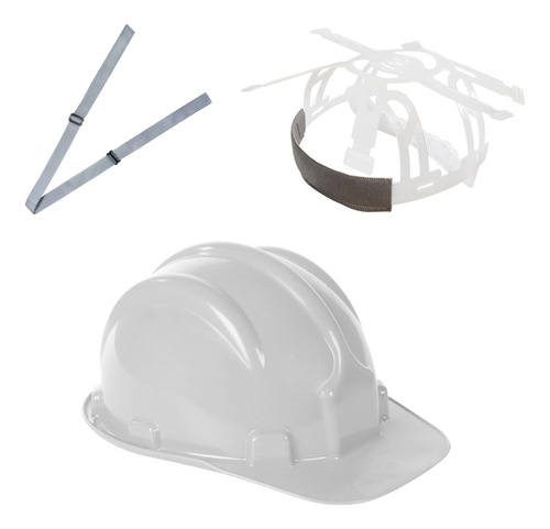 Kit 2 Capacete Plastcor Engenheira Epi + Jugular Poliester Cor Branco