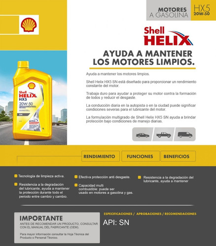 Imagen 4 de 5 de Aceite Motor 20w50 Mineral Shell Original Helix Hx5 1l