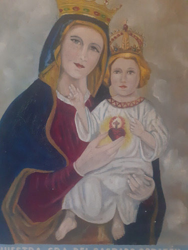 Cuadro Pintura De Nuestra Señora Del Sagrado Corazón Años 60