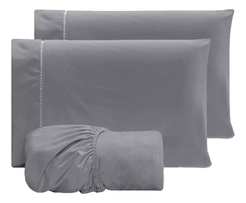 Jogo Lençol Casal 3pç 400 Fios Hipercal Conforto Macio Cor Cinza Desenho do tecido Liso
