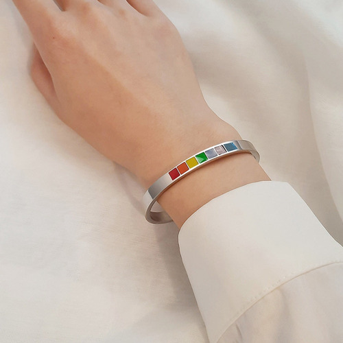 Kl 2 Piezas De Acero Rainbow Pride Gay Lgbt Pulsera Charm