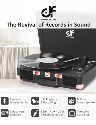 Pack Tocadiscos Vintage Bluetooth Con 2 Altavoces Integrados