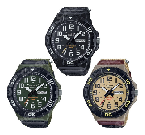 Reloj Casio Para Hombre Mrw-210hb Correa Verde Bisel Negro Fondo Verde