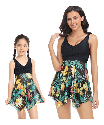 Conjunto De Dos Piezas Con Falda De Malla Para Traje De Bañ