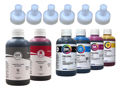 Tinta Compatível Para O Uso Em Canon G510 G610 6x250ml Tinta Gray Red Black Cyan Magenta Yellow