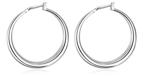 Argollas Lisa Tipo Bote 33mm Plata 925 Aro Redondo Mujer